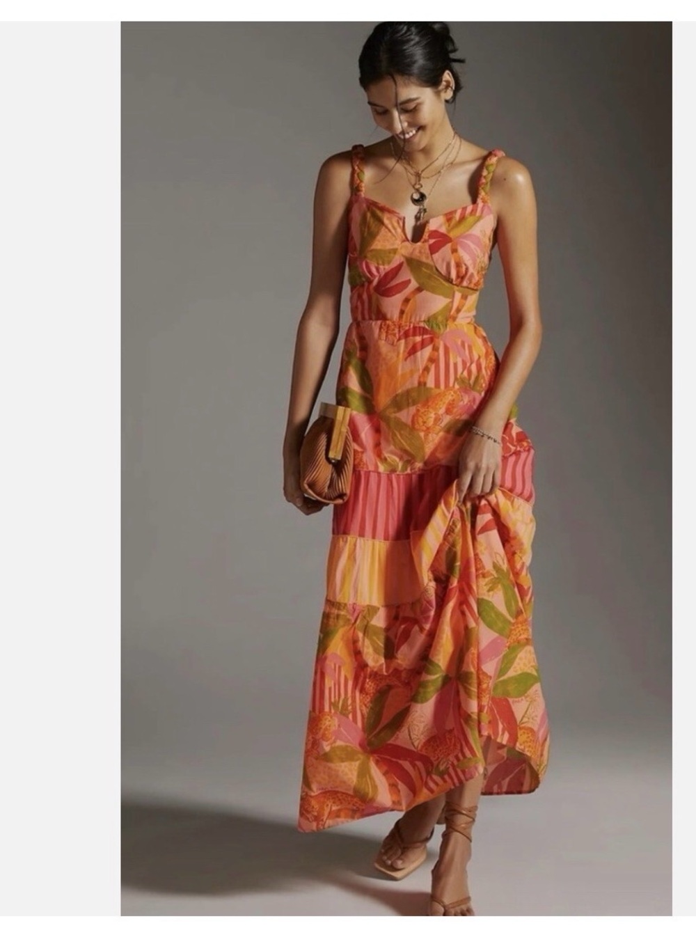 Farm Rio for Anthropologie Pink & Orange Tropical Maxi Dress
